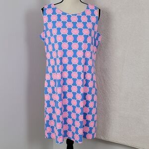 Lulu-B Blue And Pink Medallion Print Sleeveless Travel Shift Dress Sz L NEW